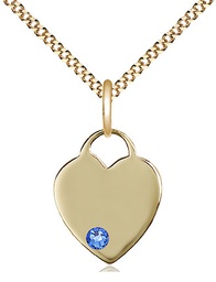 [3400GF-STN9/18G] 14kt Gold Filled Heart Pendant with a 3mm Sapphire Swarovski stone on a 18 inch Gold Plate Light Curb chain