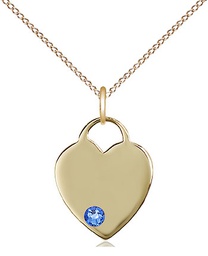 [3400GF-STN9/18GF] 14kt Gold Filled Heart Pendant with a 3mm Sapphire Swarovski stone on a 18 inch Gold Filled Light Curb chain