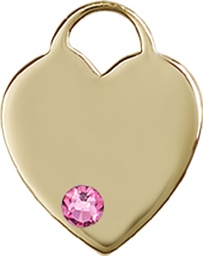 [3400KT-STN10] 14kt Gold Heart Medal with a 3mm Rose Swarovski stone