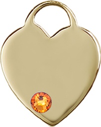 [3400KT-STN11] 14kt Gold Heart Medal with a 3mm Topaz Swarovski stone