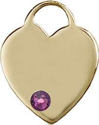 [3400KT-STN2] 14kt Gold Heart Medal with a 3mm Amethyst Swarovski stone