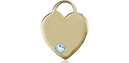 [3400KT-STN3] 14kt Gold Heart Medal with a 3mm Aqua Swarovski stone