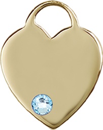 [3400KT-STN3] 14kt Gold Heart Medal with a 3mm Aqua Swarovski stone