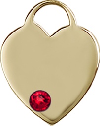 [3400KT-STN7] 14kt Gold Heart Medal with a 3mm Ruby Swarovski stone