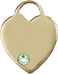 [3400KT-STN8] 14kt Gold Heart Medal with a 3mm Peridot Swarovski stone