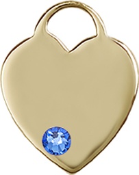 [3400KT-STN9] 14kt Gold Heart Medal with a 3mm Sapphire Swarovski stone