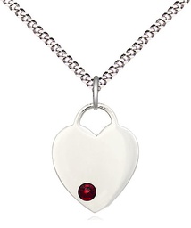 [3400SS-STN1/18S] Sterling Silver Heart Pendant with a 3mm Garnet Swarovski stone on a 18 inch Light Rhodium Light Curb chain