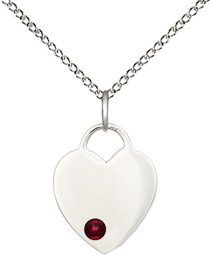 [3400SS-STN1/18SS] Sterling Silver Heart Pendant with a 3mm Garnet Swarovski stone on a 18 inch Sterling Silver Light Curb chain