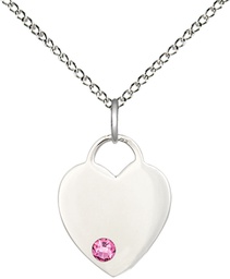 [3400SS-STN10/18SS] Sterling Silver Heart Pendant with a 3mm Rose Swarovski stone on a 18 inch Sterling Silver Light Curb chain