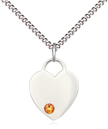 [3400SS-STN11/18S] Sterling Silver Heart Pendant with a 3mm Topaz Swarovski stone on a 18 inch Light Rhodium Light Curb chain