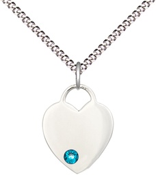 [3400SS-STN12/18S] Sterling Silver Heart Pendant with a 3mm Zircon Swarovski stone on a 18 inch Light Rhodium Light Curb chain