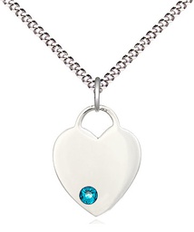 [3400SS-STN12/18S] Sterling Silver Heart Pendant with a 3mm Zircon Swarovski stone on a 18 inch Light Rhodium Light Curb chain