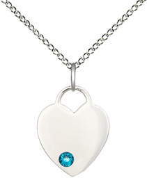 [3400SS-STN12/18SS] Sterling Silver Heart Pendant with a 3mm Zircon Swarovski stone on a 18 inch Sterling Silver Light Curb chain