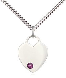 [3400SS-STN2/18S] Sterling Silver Heart Pendant with a 3mm Amethyst Swarovski stone on a 18 inch Light Rhodium Light Curb chain