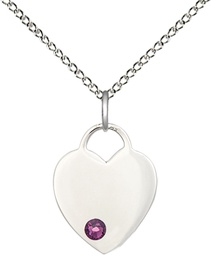 [3400SS-STN2/18SS] Sterling Silver Heart Pendant with a 3mm Amethyst Swarovski stone on a 18 inch Sterling Silver Light Curb chain