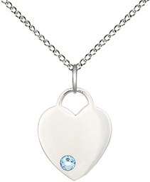 [3400SS-STN3/18SS] Sterling Silver Heart Pendant with a 3mm Aqua Swarovski stone on a 18 inch Sterling Silver Light Curb chain