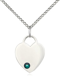 [3400SS-STN5/18SS] Sterling Silver Heart Pendant with a 3mm Emerald Swarovski stone on a 18 inch Sterling Silver Light Curb chain