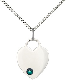 [3400SS-STN5/18SS] Sterling Silver Heart Pendant with a 3mm Emerald Swarovski stone on a 18 inch Sterling Silver Light Curb chain