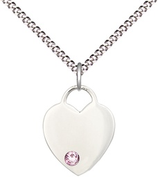 [3400SS-STN6/18S] Sterling Silver Heart Pendant with a 3mm Light Amethyst Swarovski stone on a 18 inch Light Rhodium Light Curb chain