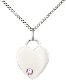 [3400SS-STN6/18SS] Sterling Silver Heart Pendant with a 3mm Light Amethyst Swarovski stone on a 18 inch Sterling Silver Light Curb chain