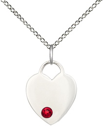 [3400SS-STN7/18SS] Sterling Silver Heart Pendant with a 3mm Ruby Swarovski stone on a 18 inch Sterling Silver Light Curb chain