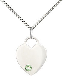 [3400SS-STN8/18SS] Sterling Silver Heart Pendant with a 3mm Peridot Swarovski stone on a 18 inch Sterling Silver Light Curb chain