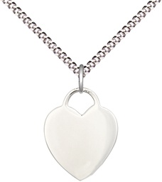 [3400SS/18S] Sterling Silver Heart Pendant on a 18 inch Light Rhodium Light Curb chain