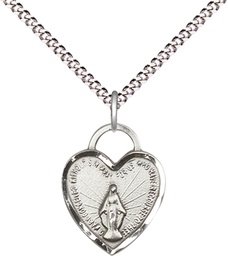 [3401SS/18S] Sterling Silver Miraculous Heart Pendant on a 18 inch Light Rhodium Light Curb chain