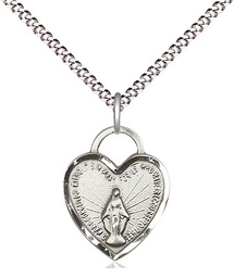 [3401SS/18S] Sterling Silver Miraculous Heart Pendant on a 18 inch Light Rhodium Light Curb chain