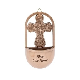 [RO-20293] 6&quot;H Cross Holy Water Font - Bless Our Home Bronze