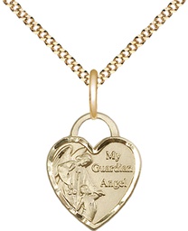 [3402GF/18G] 14kt Gold Filled Guardian Angel Heart Pendant on a 18 inch Gold Plate Light Curb chain