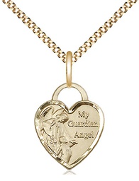 [3402GF/18G] 14kt Gold Filled Guardian Angel Heart Pendant on a 18 inch Gold Plate Light Curb chain