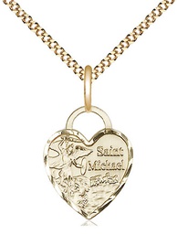 [3403GF/18G] 14kt Gold Filled Saint Michael Heart Pendant on a 18 inch Gold Plate Light Curb chain