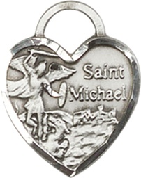 [3403SS] Sterling Silver Saint Michael Heart Medal