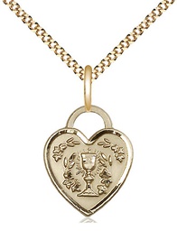[3404GF/18G] 14kt Gold Filled Communion Heart Pendant on a 18 inch Gold Plate Light Curb chain