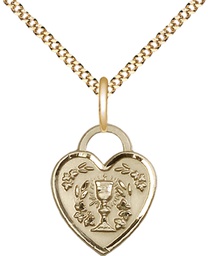 [3404GF/18G] 14kt Gold Filled Communion Heart Pendant on a 18 inch Gold Plate Light Curb chain