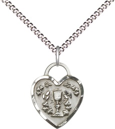 [3404SS/18S] Sterling Silver Communion Heart Pendant on a 18 inch Light Rhodium Light Curb chain