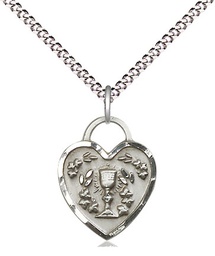 [3404SS/18S] Sterling Silver Communion Heart Pendant on a 18 inch Light Rhodium Light Curb chain