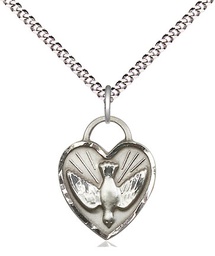[3405SS/18S] Sterling Silver Confirmation Heart Pendant on a 18 inch Light Rhodium Light Curb chain