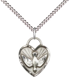 [3405SS/18S] Sterling Silver Confirmation Heart Pendant on a 18 inch Light Rhodium Light Curb chain