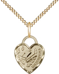 [3406GF/18G] 14kt Gold Filled Graduation Heart Pendant on a 18 inch Gold Plate Light Curb chain