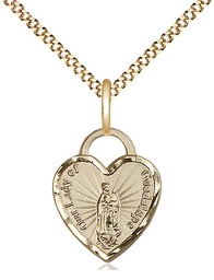 [3408GF/18G] 14kt Gold Filled Our Lady of Guadalupe Heart Pendant on a 18 inch Gold Plate Light Curb chain