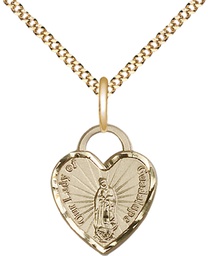 [3408GF/18G] 14kt Gold Filled Our Lady of Guadalupe Heart Pendant on a 18 inch Gold Plate Light Curb chain