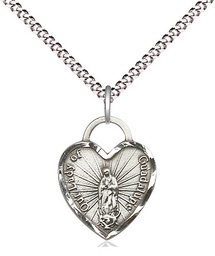 [3408SS/18S] Sterling Silver Our Lady of Guadalupe Heart Pendant on a 18 inch Light Rhodium Light Curb chain