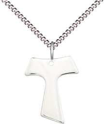 [3948SS/18S] Sterling Silver Tau Cross Pendant on a 18 inch Light Rhodium Light Curb chain