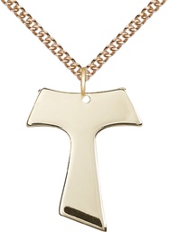 [3949GF/24GF] 14kt Gold Filled Tau Cross Pendant on a 24 inch Gold Filled Heavy Curb chain