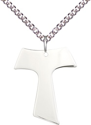 [3949SS/24SS] Sterling Silver Tau Cross Pendant on a 24 inch Sterling Silver Heavy Curb chain