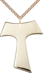 [3950GF/24GF] 14kt Gold Filled Tau Cross Pendant on a 24 inch Gold Filled Heavy Curb chain