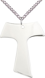 [3950SS/24SS] Sterling Silver Tau Cross Pendant on a 24 inch Sterling Silver Heavy Curb chain