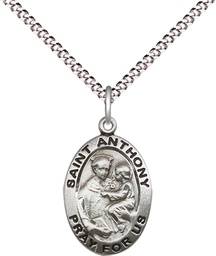 [3981SS/18S] Sterling Silver Saint Anthony of Padua Pendant on a 18 inch Light Rhodium Light Curb chain